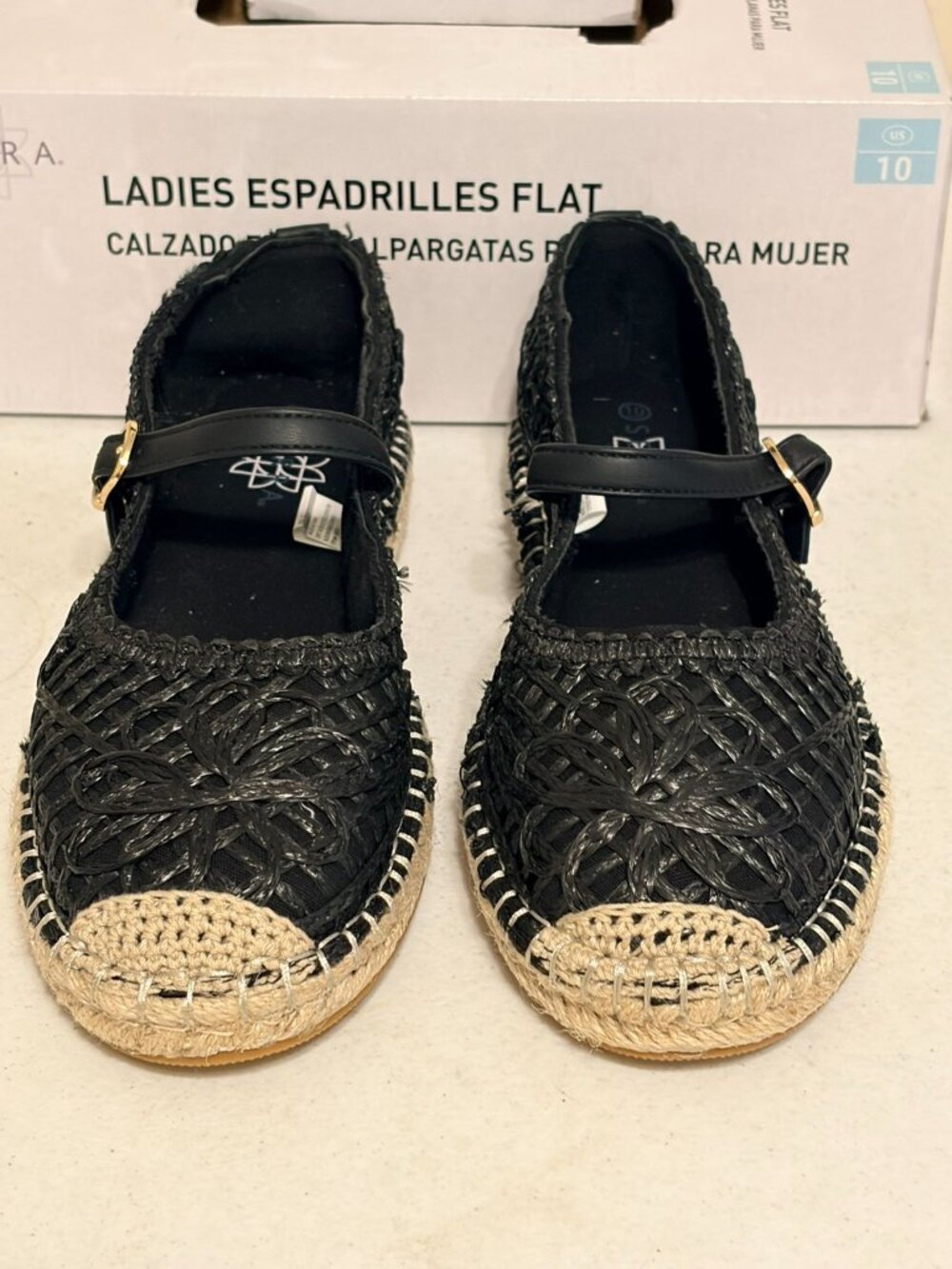 New NIB Black/Beige Serra Espadrille Flat Strap Mary Janes Size 10